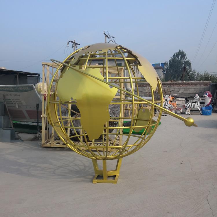 不锈钢金色地球仪雕塑-校园(图1)