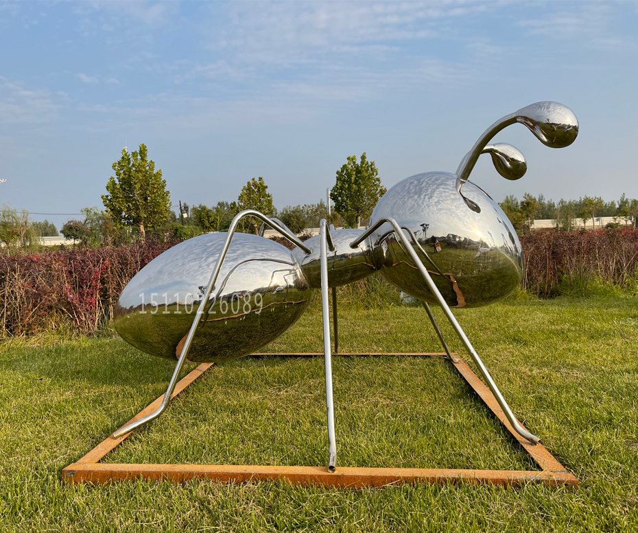 草坪绿地蚂蚁雕塑摆件不锈钢(图1)