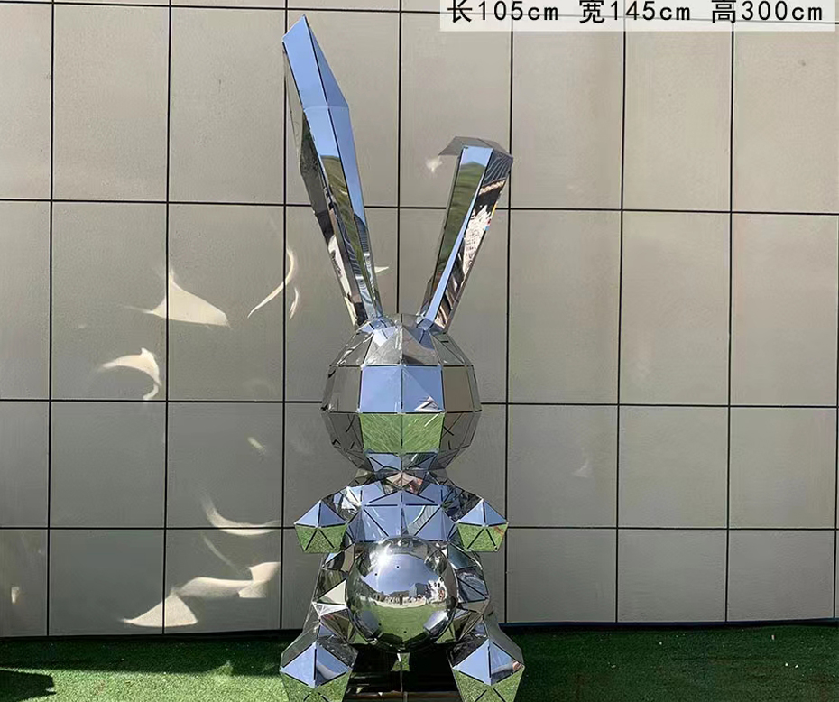 3米高镜面不锈钢兔子雕塑(图2)